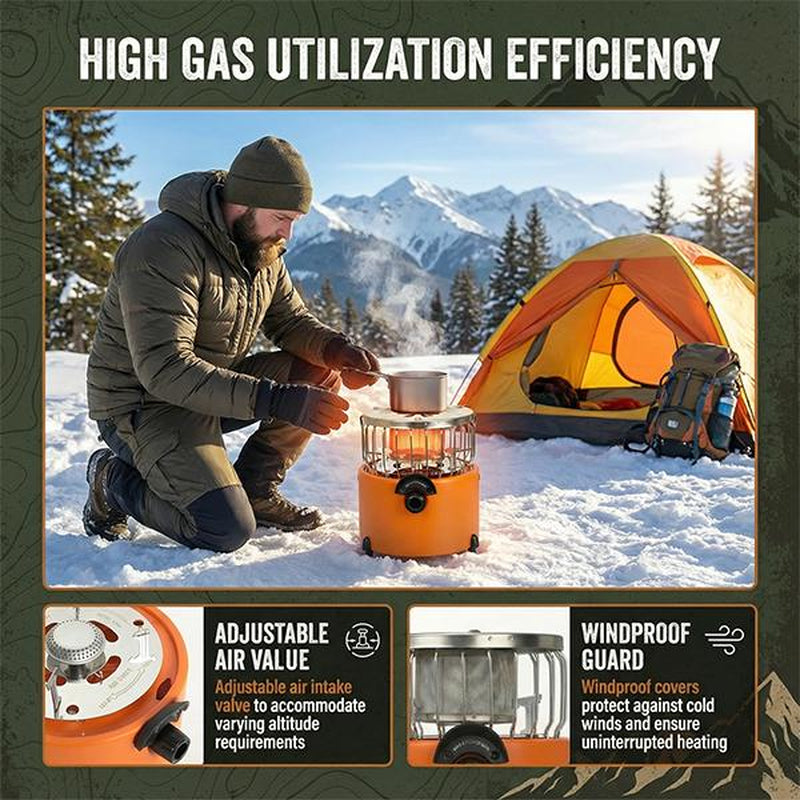 2-In-1 Portable Propane Heater & Camping Stove, 9000 BTU Outdoor Portable Heater, Adjustable Flames and Vents, Propane Stove for Patio, Ice Fishing, Backpacking, Hunting, Survival, Winter Storm Emergency Power Outage Heater