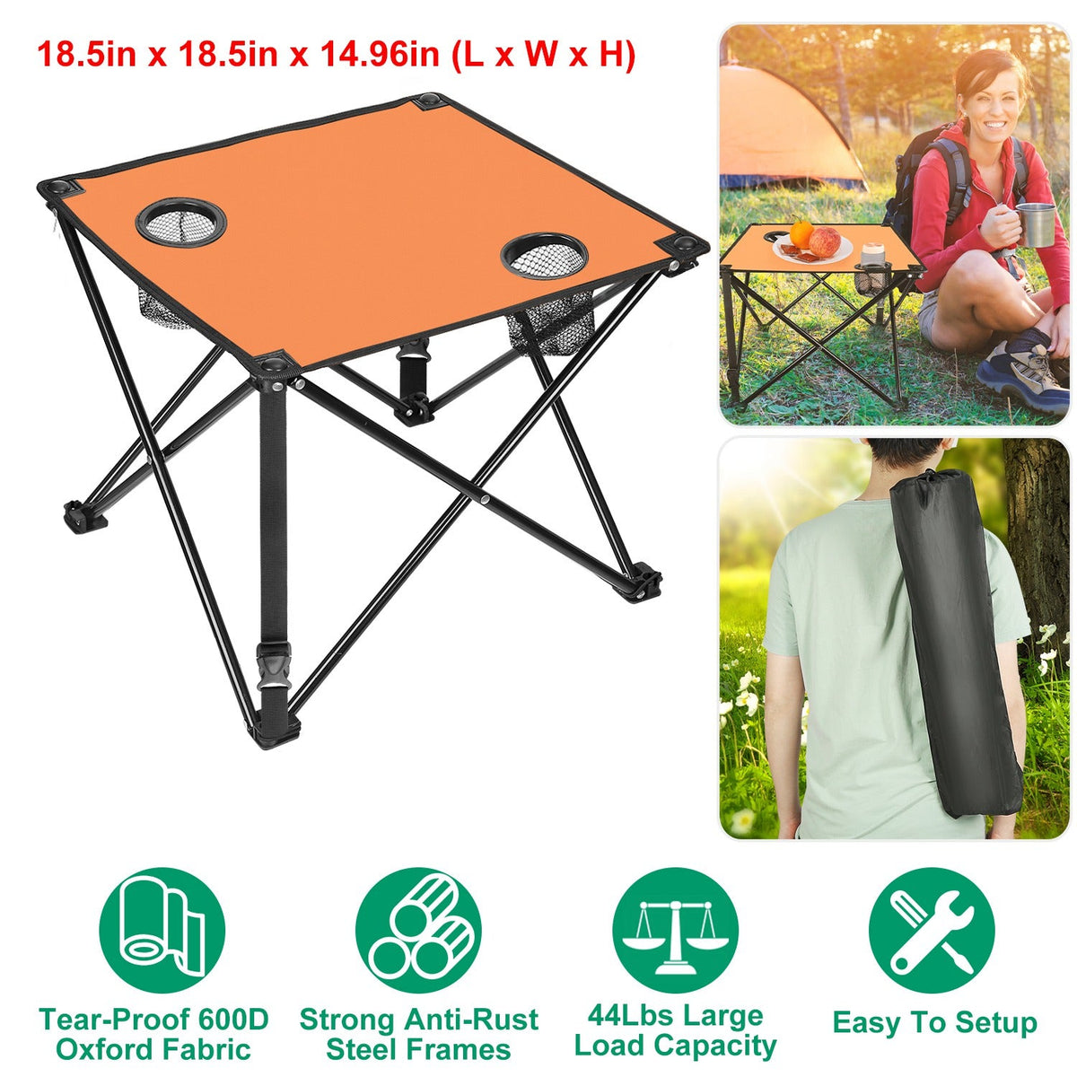 Portable Folding Camping Table with Cup Holders & Carry Bag