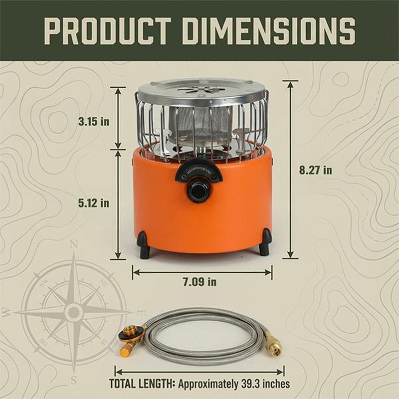 2-In-1 Portable Propane Heater & Camping Stove, 9000 BTU Outdoor Portable Heater, Adjustable Flames and Vents, Propane Stove for Patio, Ice Fishing, Backpacking, Hunting, Survival, Winter Storm Emergency Power Outage Heater