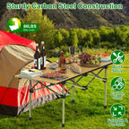 Folding Camping Table Portable Lightweight Carbon Steel Roll-up Picnic BBQ Desk with Carry Bag Heavy Duty for Outdoor Beach Backyard Party Patio Campi