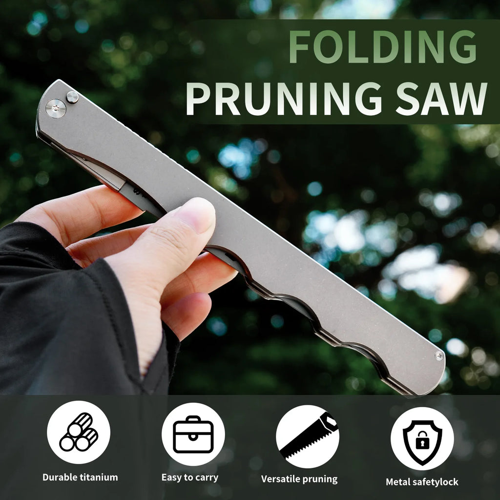 Safety Lock Folding Pocket Saw,6.8" Titanium Handle,High Carbon Steel Blade