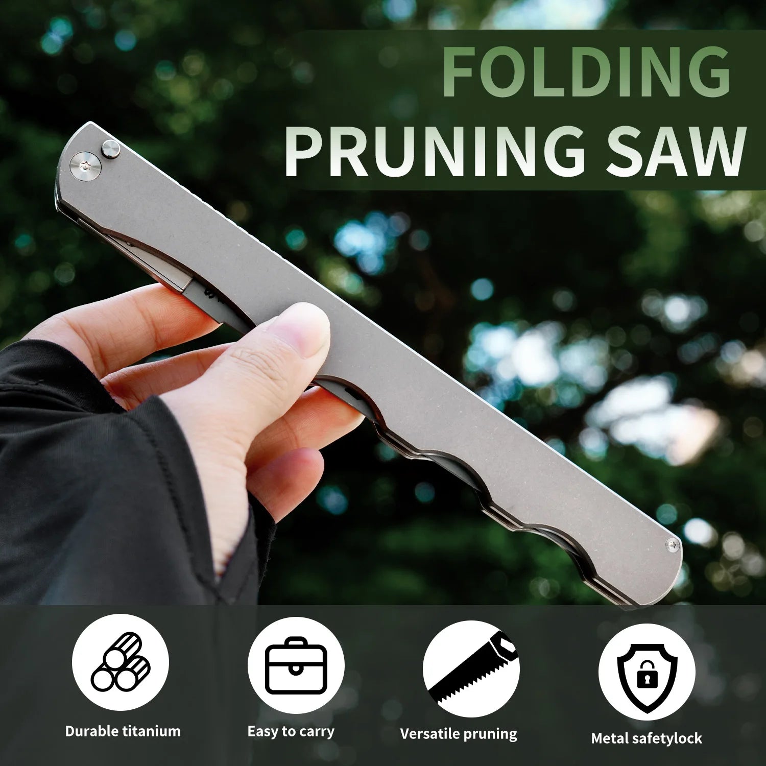 Safety Lock Folding Pocket Saw,6.8" Titanium Handle,High Carbon Steel Blade