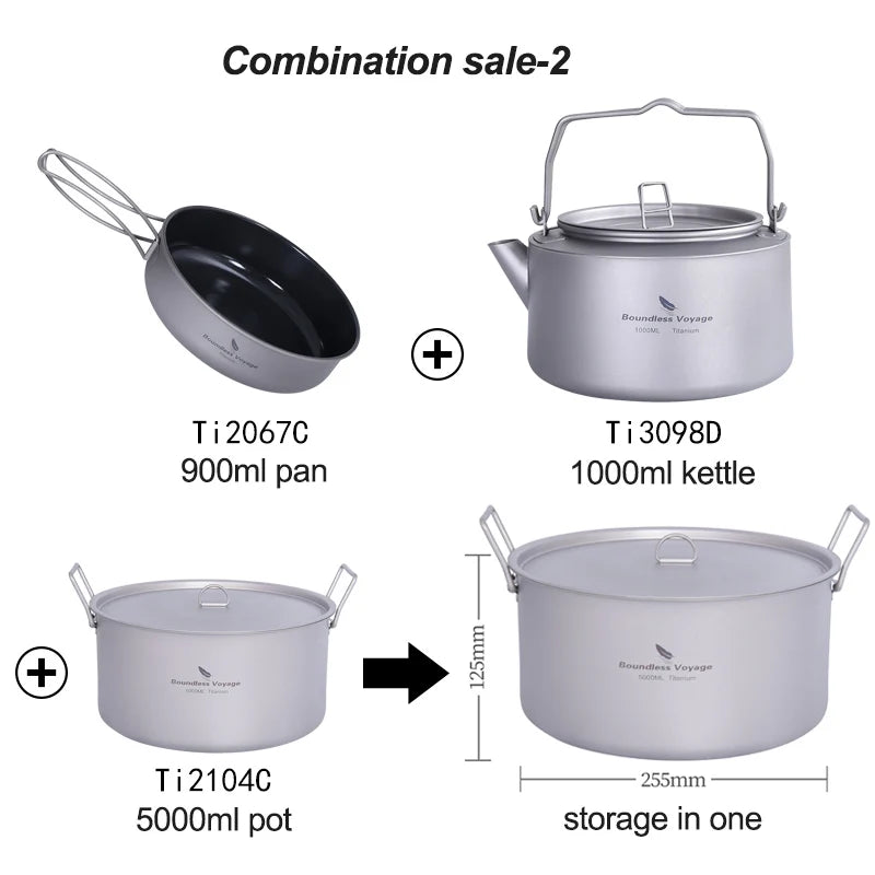 Boundless Voyage Titanium Kettle, Pot & Frying Pan Combo Set