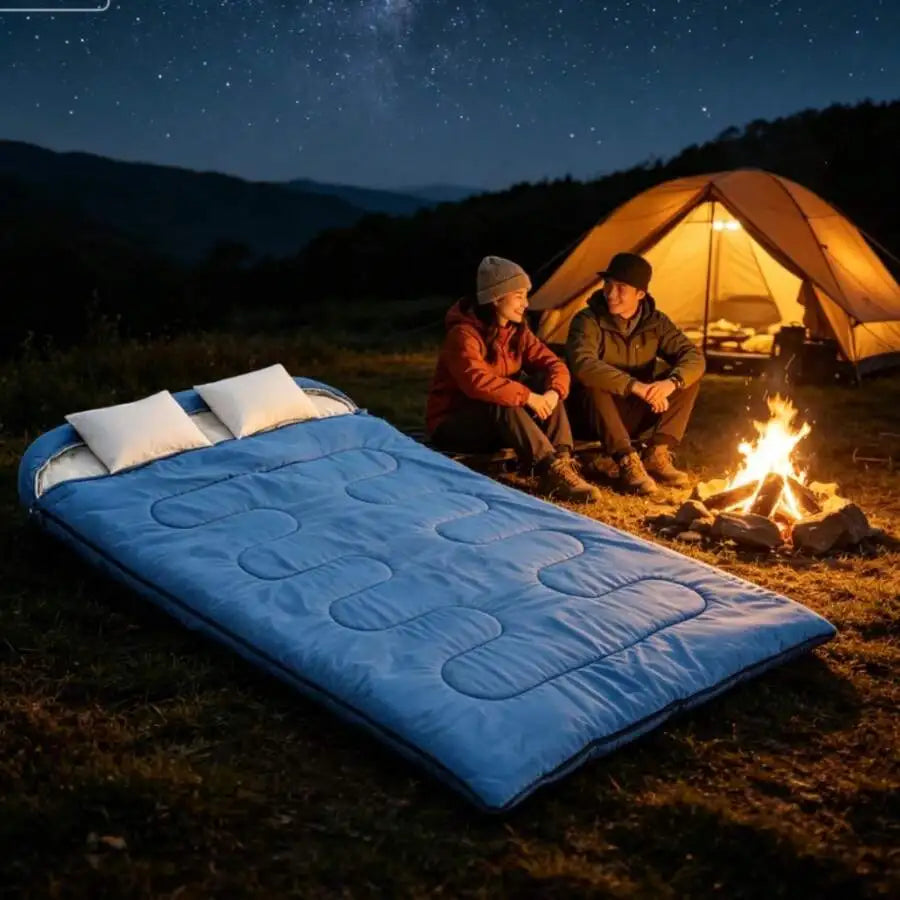 Adult Double Sleeping Bag With Pillow Warm Lightweight Portable Camping Gear
