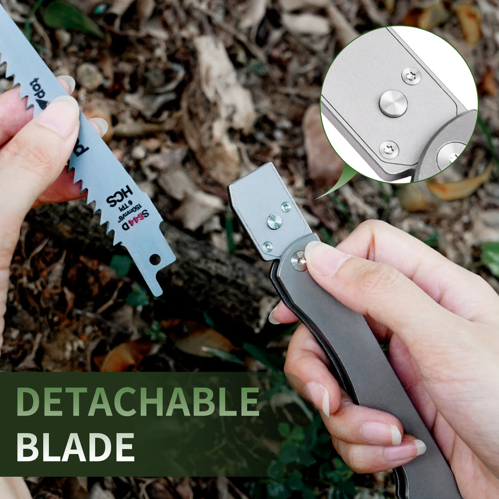 Safety Lock Folding Pocket Saw,6.8" Titanium Handle,High Carbon Steel Blade