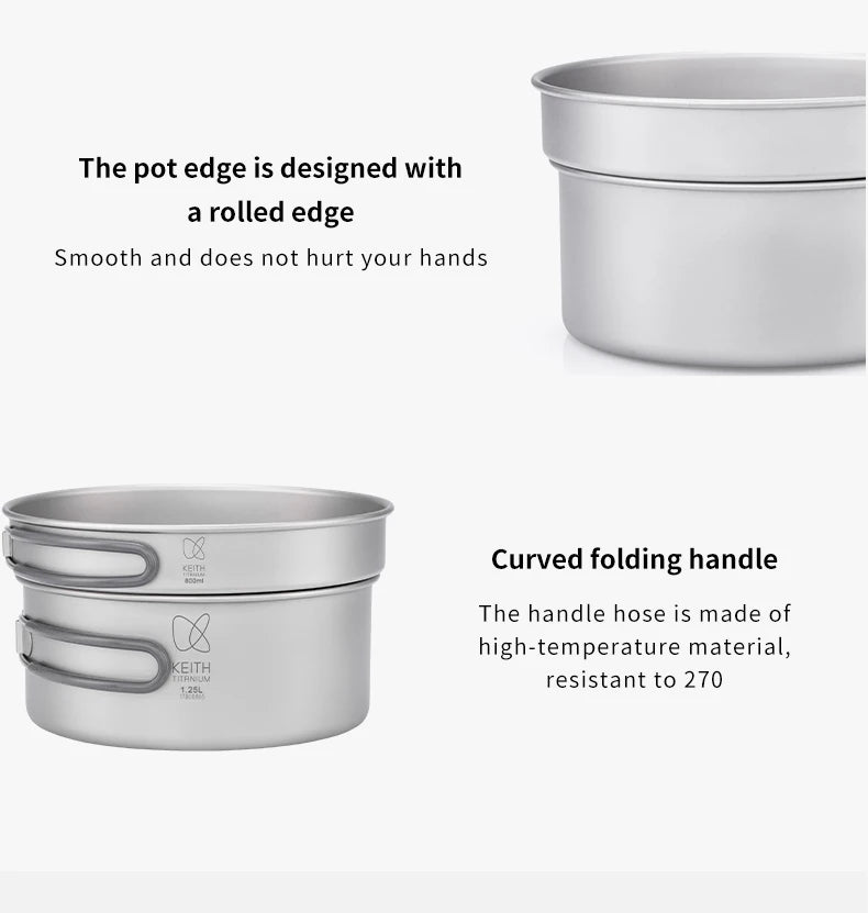 KEITH Pure Titanium 2-Piece Cookware Set (800ml+1250ml),