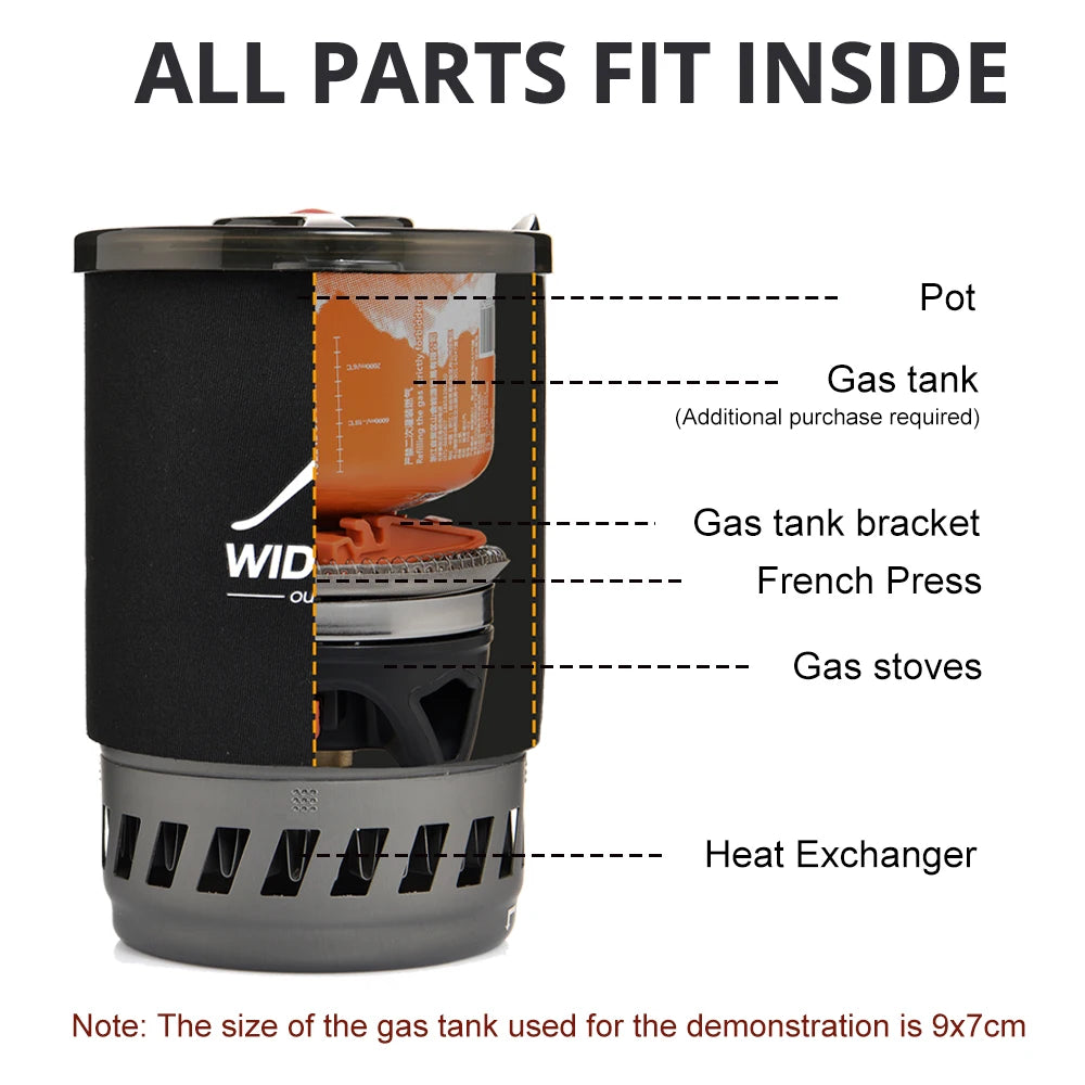Widesea Camping Cooking System with Heat Exchanger Outdoor Gas Stove Burner Tourist Coffee Pot Cup