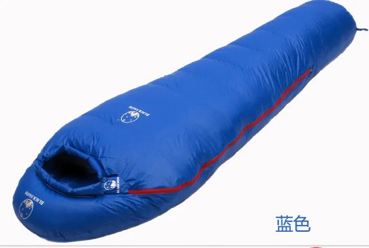 Black Snow Camping Goose Down Sleeping Bag Warm Down Filled Adult Mummy Style Sleep Bag 4 Seasons Camping Travel Sleeping Bag