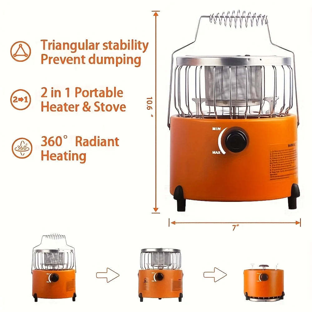 2in 1 Portable Propane Heater & Stove, 3680BTU-9000BTU, Outdoor Heater Gas Stove with Ignition