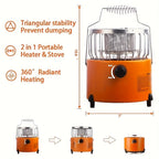 2in 1 Portable Propane Heater & Stove, 3680BTU-9000BTU, Outdoor Heater Gas Stove with Ignition