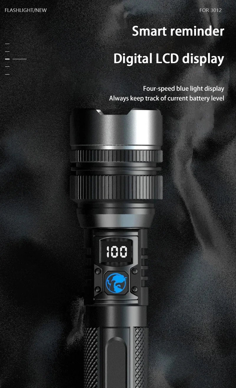 Lenovo 1000000LM Super Bright LED Flashlight Rechargeable USB-C Digital Display IPX8 Waterproof Long Lasting Camping Emergency