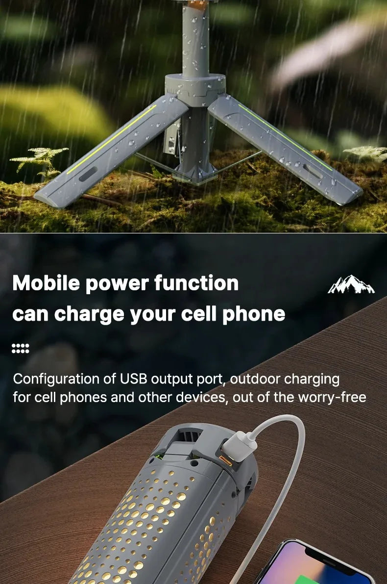 Folding Camping Light Portable Telescopic Lanterns USB Rechargeable 8000mAh Outdoor Waterproof Power Bank Lamp With Triangle Sta