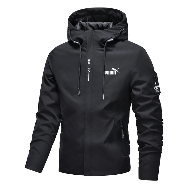 New Men's Fashion Printed Hooded Windbreaker Outdoor Sports Hiking Zipper Jacket Casual Long Sleeve Outerwear