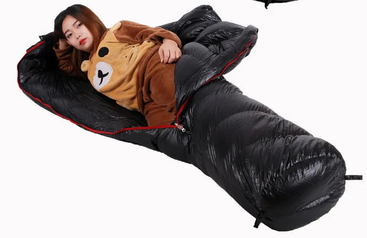 Black Snow Camping Goose Down Sleeping Bag Warm Down Filled Adult Mummy Style Sleep Bag 4 Seasons Camping Travel Sleeping Bag