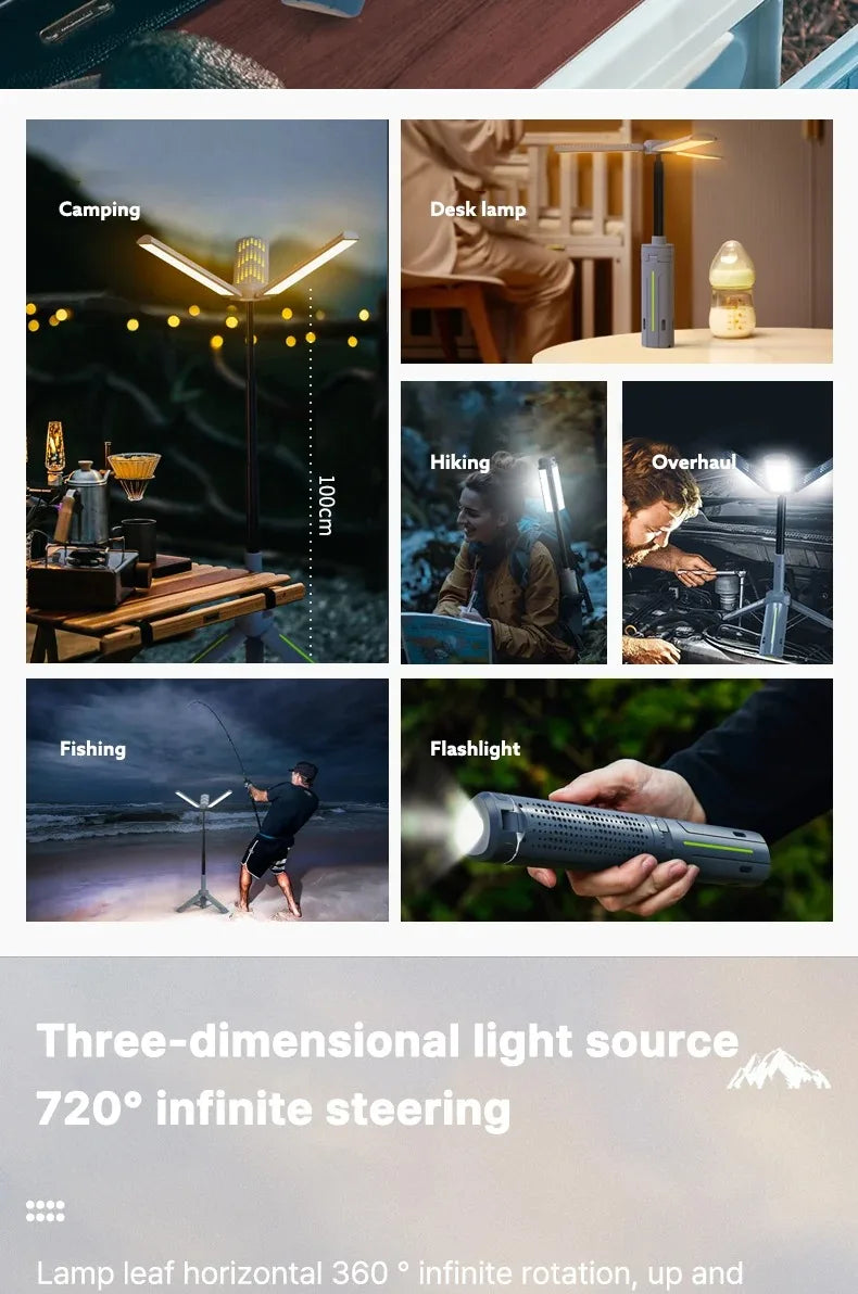 Folding Camping Light Portable Telescopic Lanterns USB Rechargeable 8000mAh Outdoor Waterproof Power Bank Lamp With Triangle Sta