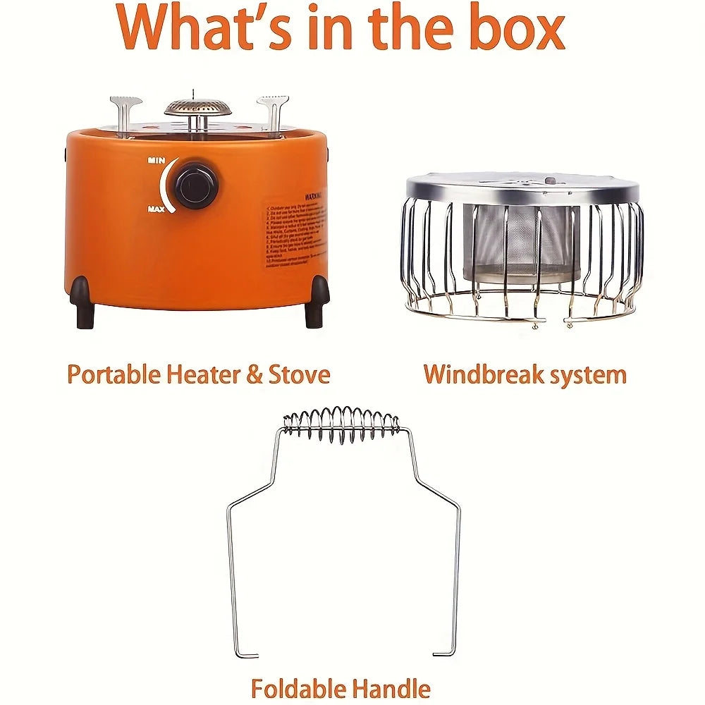 2in 1 Portable Propane Heater & Stove, 3680BTU-9000BTU, Outdoor Heater Gas Stove with Ignition