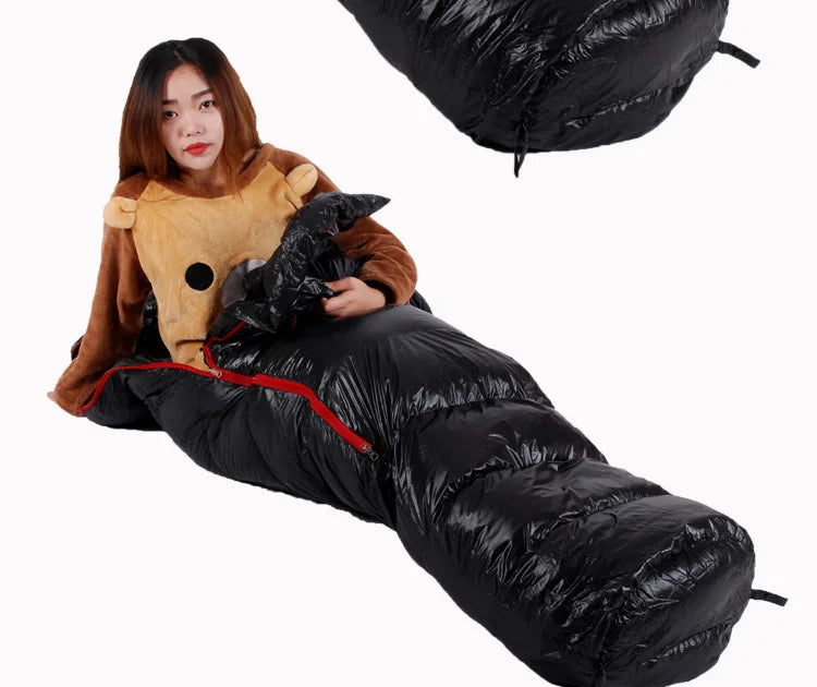 Black Snow Camping Goose Down Sleeping Bag Warm Down Filled Adult Mummy Style Sleep Bag 4 Seasons Camping Travel Sleeping Bag