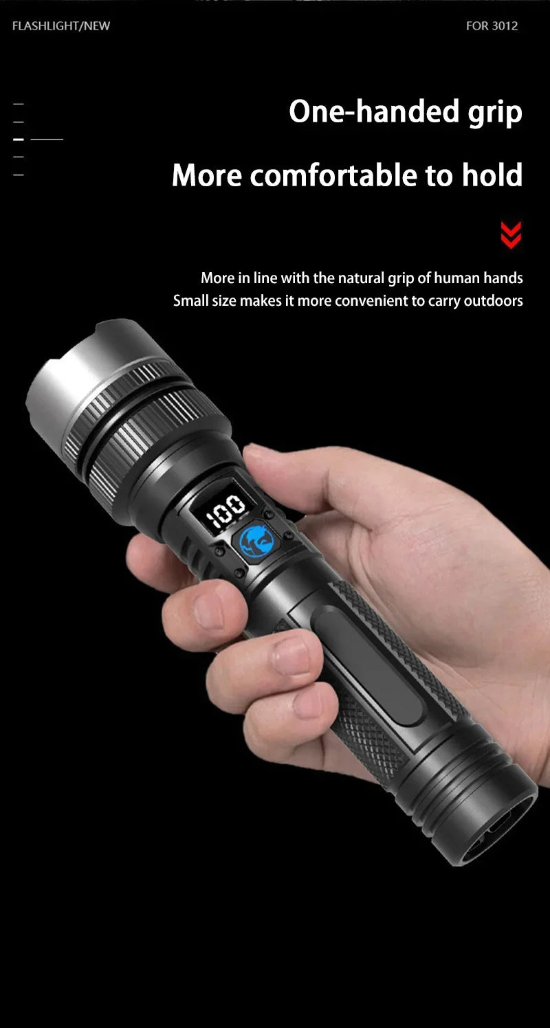 Lenovo 1000000LM Super Bright LED Flashlight Rechargeable USB-C Digital Display IPX8 Waterproof Long Lasting Camping Emergency