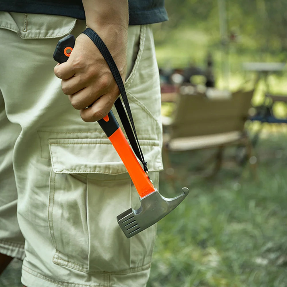 Portable Carbon Steel Camping Tent Hammer Multifunction Tool - Peg Stake Puller Mallet