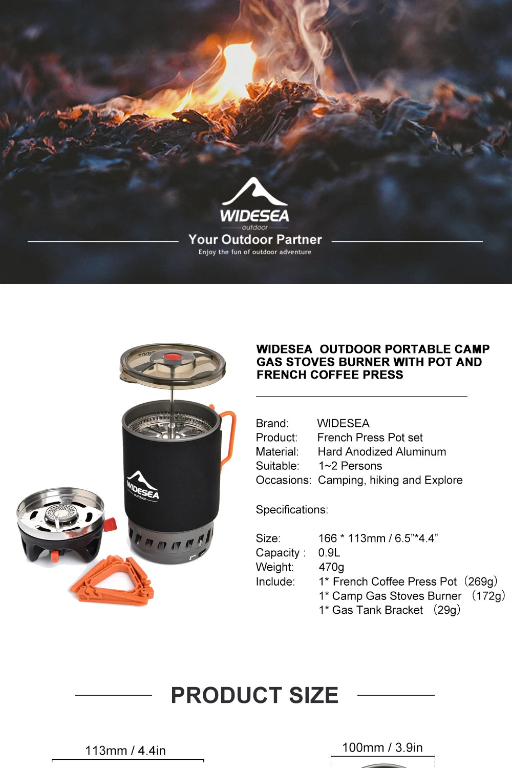 Widesea Camping Cooking System with Heat Exchanger Outdoor Gas Stove Burner Tourist Coffee Pot Cup