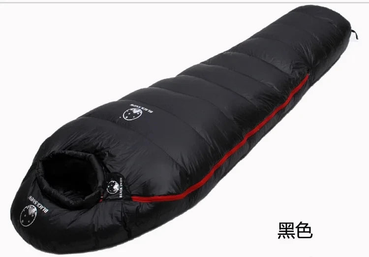 Black Snow Camping Goose Down Sleeping Bag Warm Down Filled Adult Mummy Style Sleep Bag 4 Seasons Camping Travel Sleeping Bag