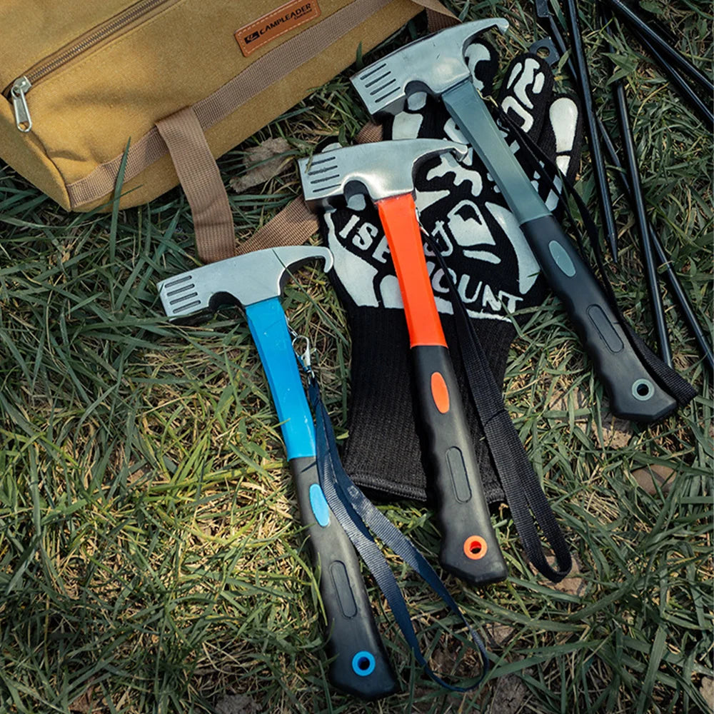 Portable Carbon Steel Camping Tent Hammer Multifunction Tool - Peg Stake Puller Mallet