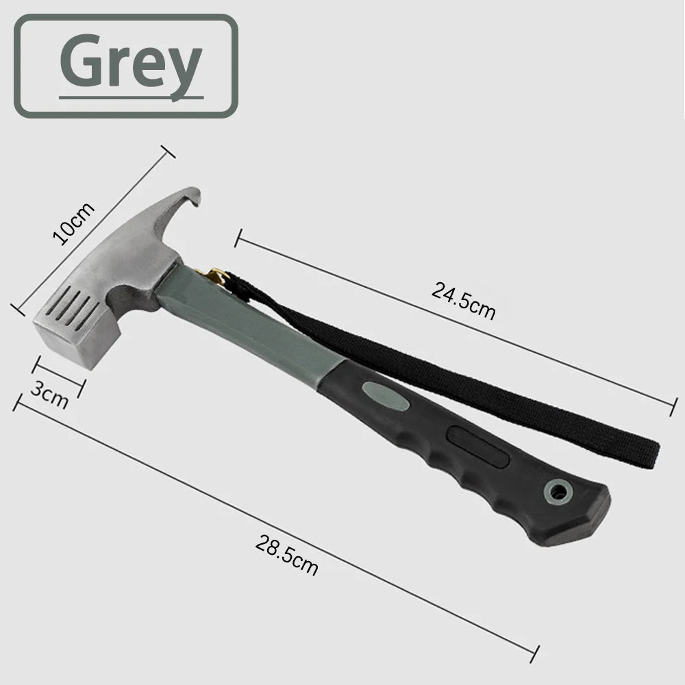 Portable Carbon Steel Camping Tent Hammer Multifunction Tool - Peg Stake Puller Mallet