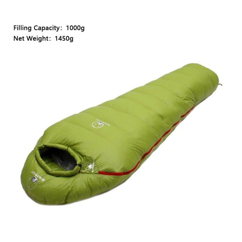 Black Snow Camping Goose Down Sleeping Bag Warm Down Filled Adult Mummy Style Sleep Bag 4 Seasons Camping Travel Sleeping Bag