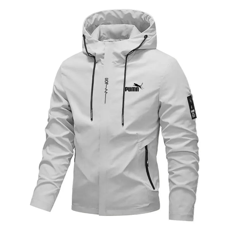 New Men's Fashion Printed Hooded Windbreaker Outdoor Sports Hiking Zipper Jacket Casual Long Sleeve Outerwear