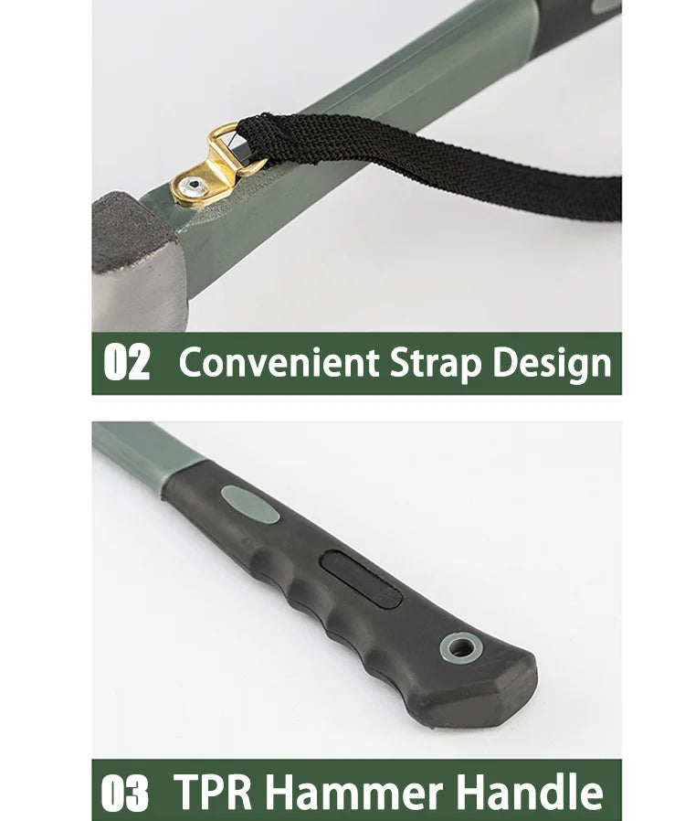 Portable Carbon Steel Camping Tent Hammer Multifunction Tool - Peg Stake Puller Mallet
