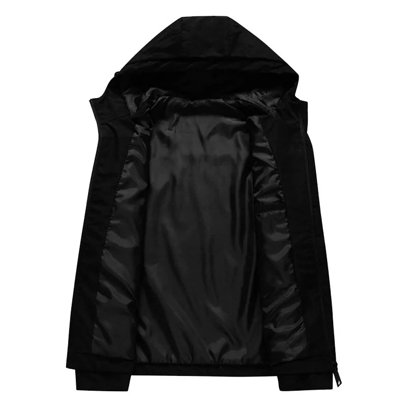 New Men's Fashion Printed Hooded Windbreaker Outdoor Sports Hiking Zipper Jacket Casual Long Sleeve Outerwear