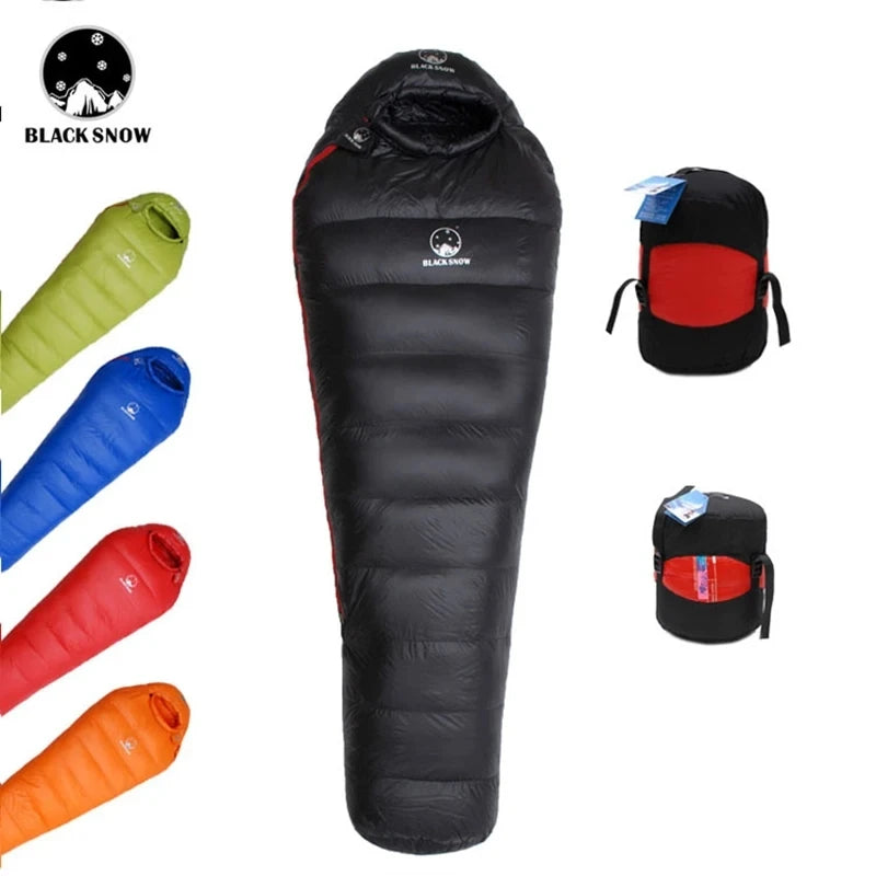 Black Snow Camping Goose Down Sleeping Bag Warm Down Filled Adult Mummy Style Sleep Bag 4 Seasons Camping Travel Sleeping Bag