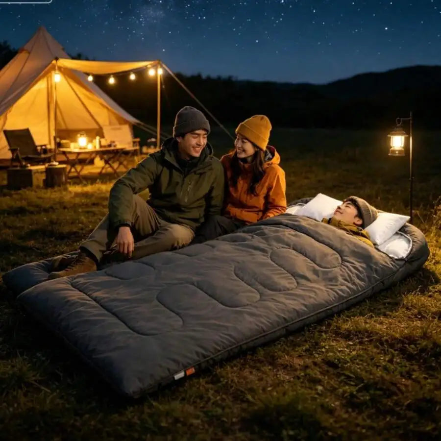 Adult Double Sleeping Bag With Pillow Warm Lightweight Portable Camping Gear