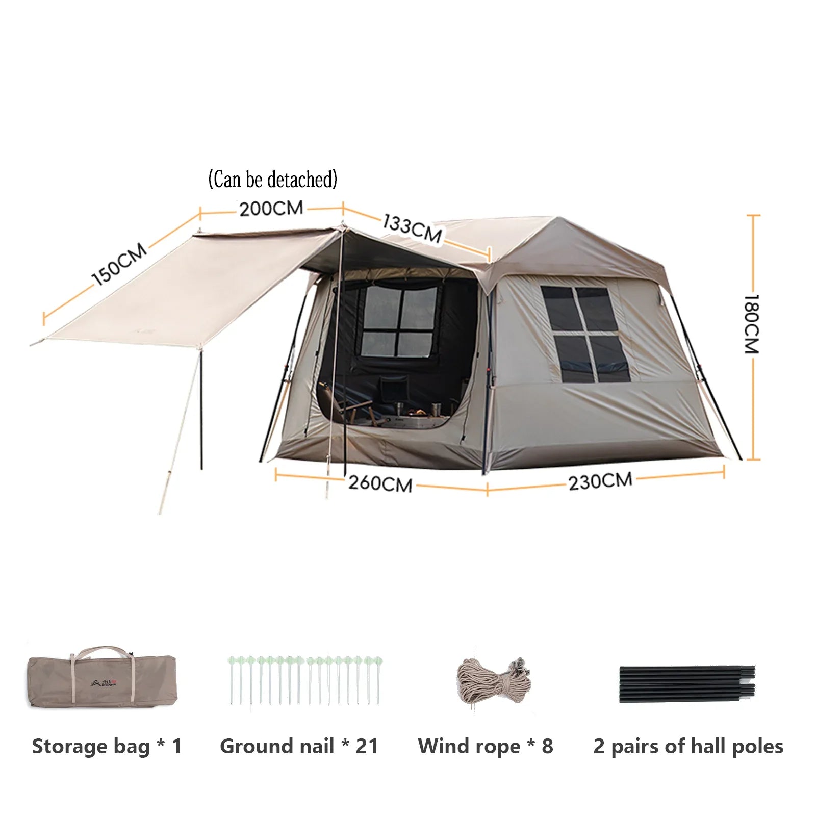 BISINNA One-touch Ridge Type Tent Titanium Glue 3-4 Person