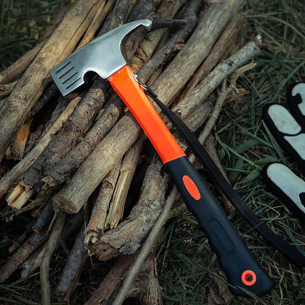 Portable Carbon Steel Camping Tent Hammer Multifunction Tool - Peg Stake Puller Mallet