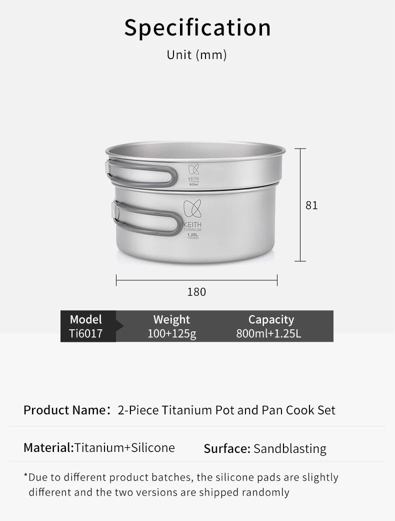KEITH Pure Titanium 2-Piece Cookware Set (800ml+1250ml),