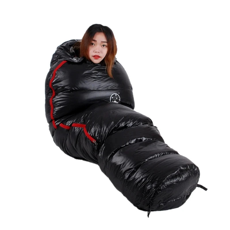 Black Snow Camping Goose Down Sleeping Bag Warm Down Filled Adult Mummy Style Sleep Bag 4 Seasons Camping Travel Sleeping Bag