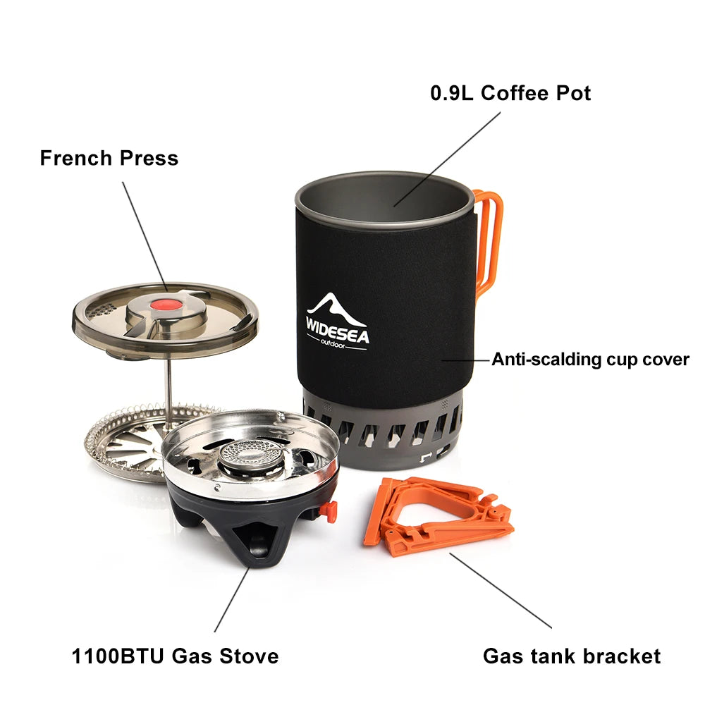 Widesea Camping Cooking System with Heat Exchanger Outdoor Gas Stove Burner Tourist Coffee Pot Cup