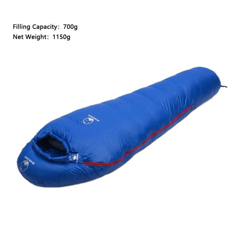Black Snow Camping Goose Down Sleeping Bag Warm Down Filled Adult Mummy Style Sleep Bag 4 Seasons Camping Travel Sleeping Bag