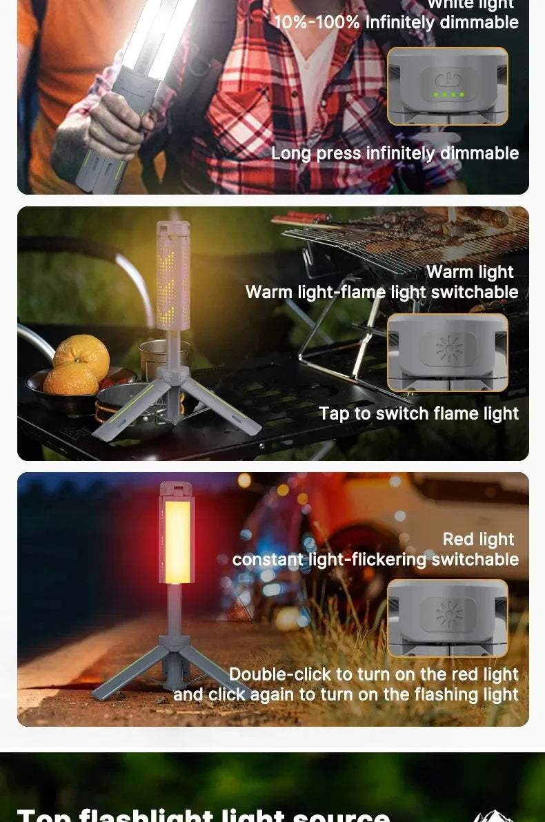 Folding Camping Light Portable Telescopic Lanterns USB Rechargeable 8000mAh Outdoor Waterproof Power Bank Lamp With Triangle Sta