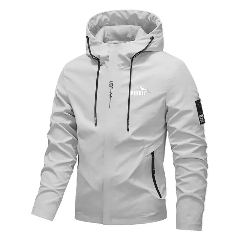 New Men's Fashion Printed Hooded Windbreaker Outdoor Sports Hiking Zipper Jacket Casual Long Sleeve Outerwear