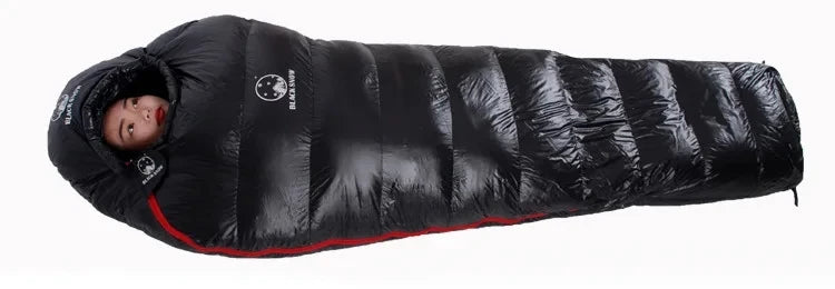 Black Snow Camping Goose Down Sleeping Bag Warm Down Filled Adult Mummy Style Sleep Bag 4 Seasons Camping Travel Sleeping Bag