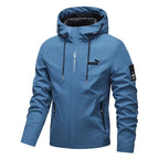 New Men's Fashion Printed Hooded Windbreaker Outdoor Sports Hiking Zipper Jacket Casual Long Sleeve Outerwear