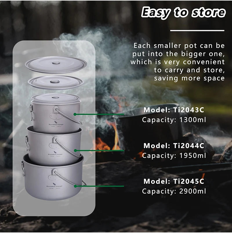 Boundless Voyage Titanium Kettle, Pot & Frying Pan Combo Set