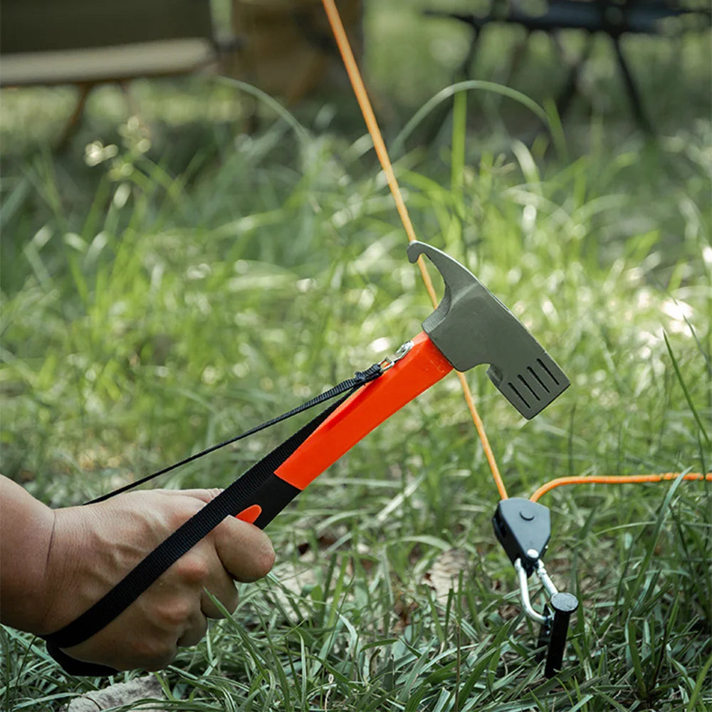 Portable Carbon Steel Camping Tent Hammer Multifunction Tool - Peg Stake Puller Mallet