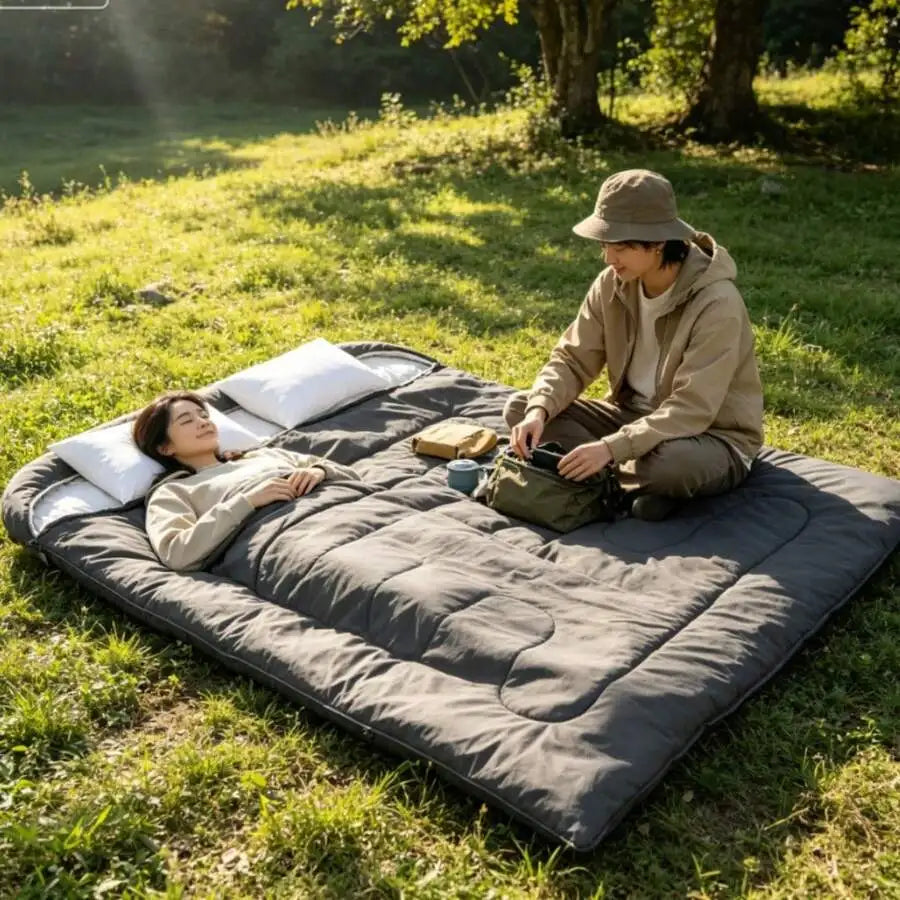 Adult Double Sleeping Bag With Pillow Warm Lightweight Portable Camping Gear