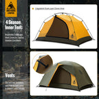 OneTigris Stella Camping Tent 4 Season 2 Person Tourist Tents Lightweight Double Layer 3000mm Waterproof Outdoor Hiking Beach