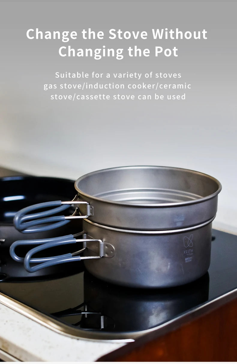 KEITH Pure Titanium 2-Piece Cookware Set (800ml+1250ml),