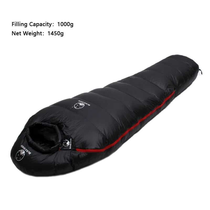 Black Snow Camping Goose Down Sleeping Bag Warm Down Filled Adult Mummy Style Sleep Bag 4 Seasons Camping Travel Sleeping Bag