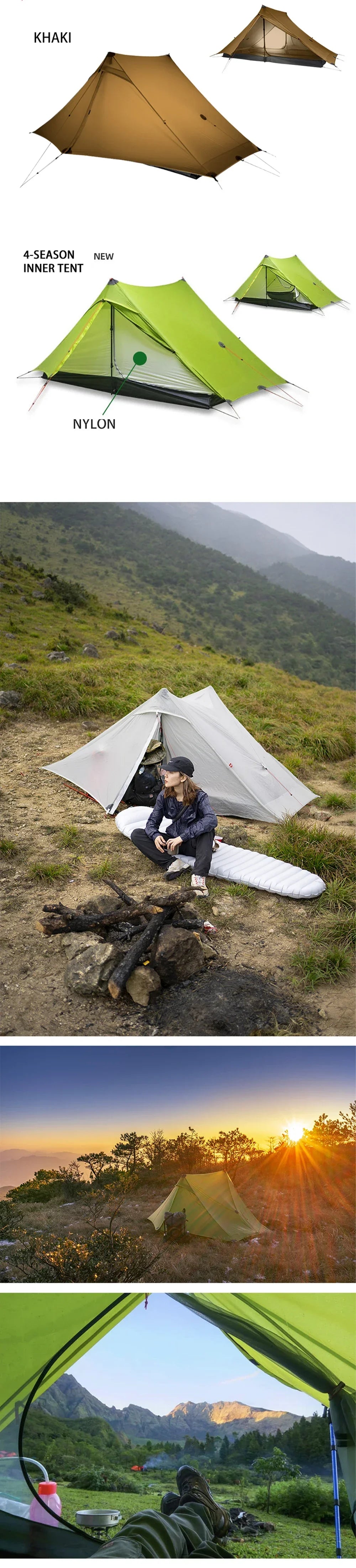 3F UL GEAR LanShan 2 Pro Tent 2 Person Outdoor Ultralight Camping Tent 3 Season Professional 20D Nylon Both Sides Silicon Tent